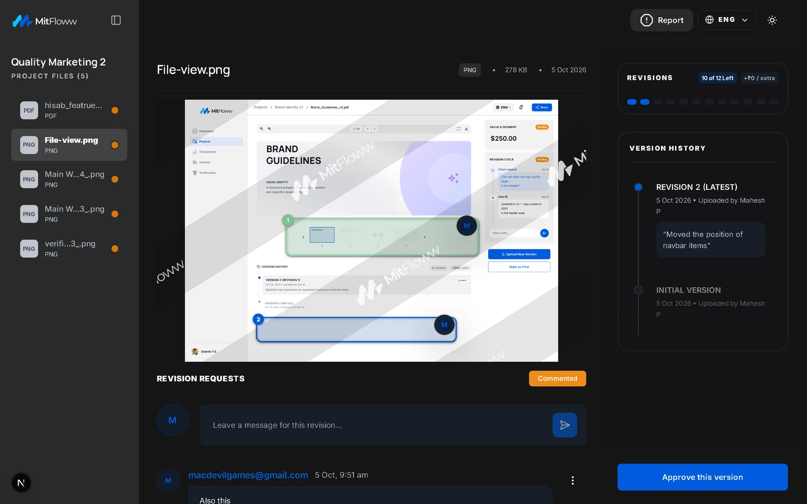 MitFloww client review with protected files